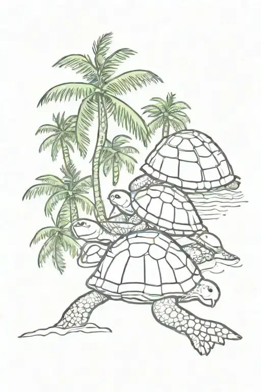 coconut tree and turtle tattoo design idea