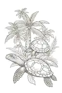 coconut tree and turtle tattoo design idea