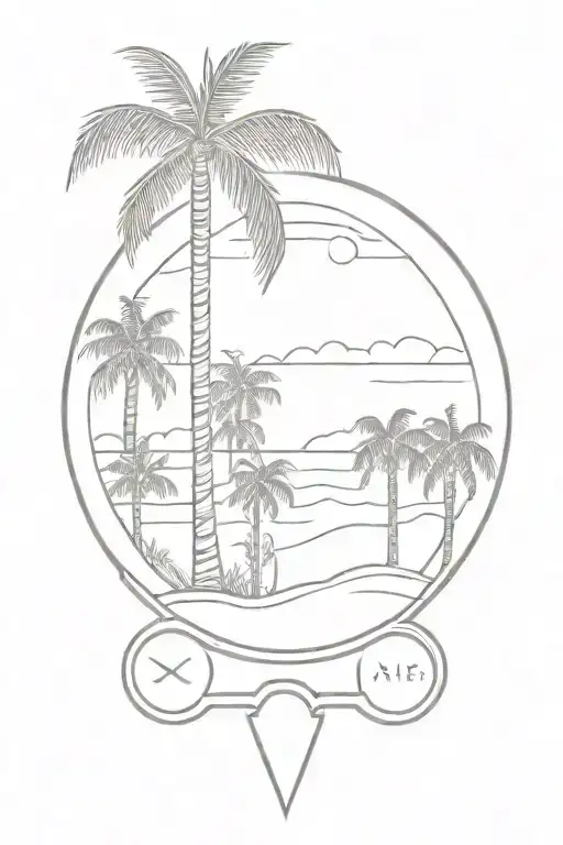 surf, sand and palm trees looking through lens tattoo design idea