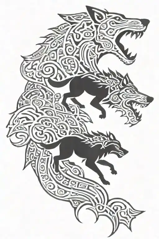 wolf and ottoman warrior tattoo design idea
