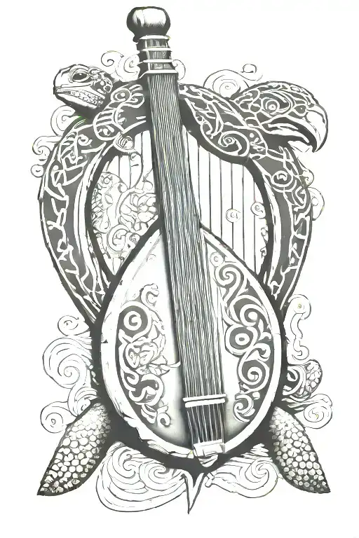 irish harp gbs turtle surrounded tattoo design idea