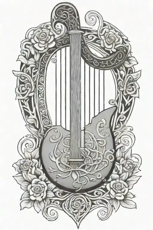 irish harp gbs turtle surrounded tattoo design idea