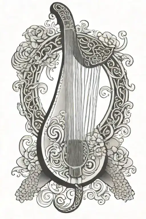 irish harp gbs turtle surrounded tattoo design idea