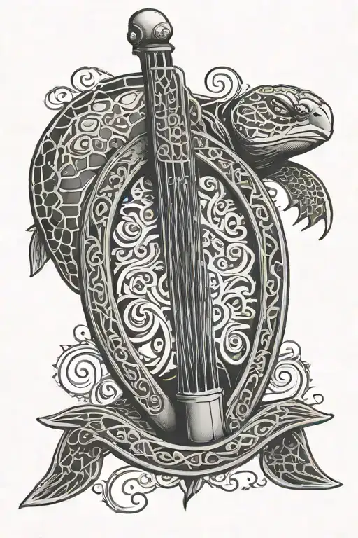 irish harp gbs turtle surrounded tattoo design idea