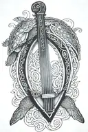 irish harp gbs turtle surrounded tattoo design idea