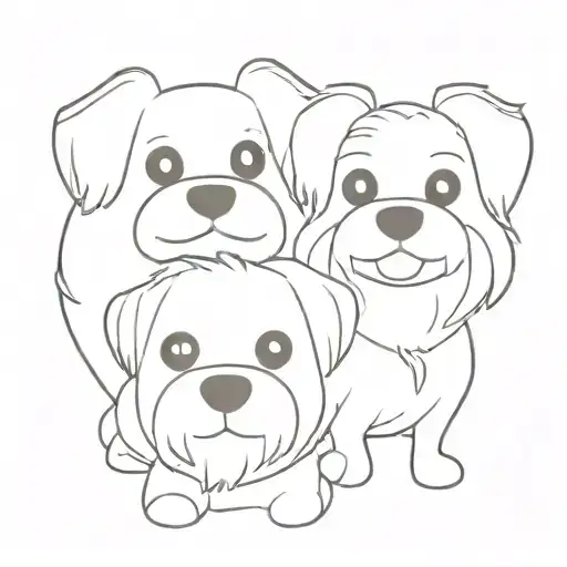 one black and one blonde maltese dogs, smiling, looking on camera tattoo design idea