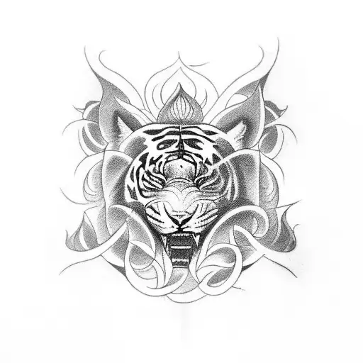 A fierce and powerful tattoo design featuring the Kali goddess and Lilith surrounded by Tigar Lilly’s and smoke tattoo design idea