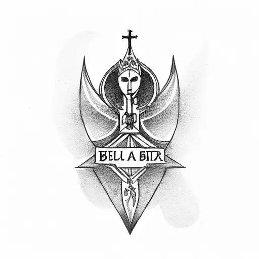 movie or film reel with the catholic Marian symbol and the phrase "always be kind" tattoo design idea