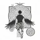 icarus frame in front of the sun burning his wings with a maze at his feets   tattoo design idea