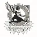 icarus frame in front of the sun burning his wings with a maze at his feets   tattoo design idea