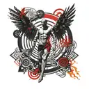 icarus frame in front of the sun burning his wings with a maze at his feets   tattoo design idea