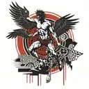 icarus frame in front of the sun burning his wings with a maze at his feets   tattoo design idea