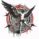 icarus frame in front of the sun burning his wings with a maze at his feets   tattoo design idea