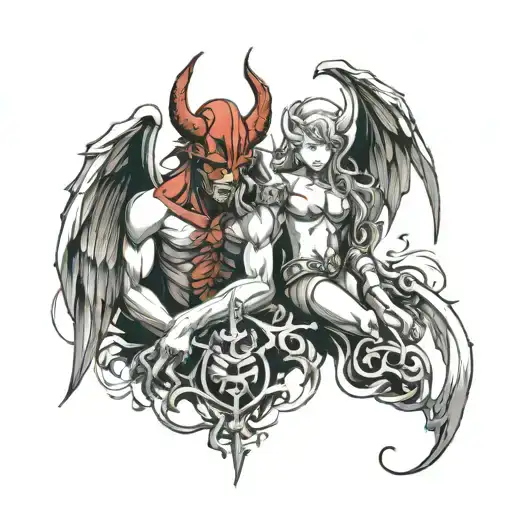devil and angel half demon tattoo design idea