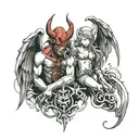 devil and angel half demon tattoo design idea