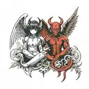 devil and angel half demon tattoo design idea