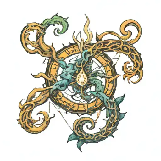 simic guild magic the gathering and bow woth three branches on each end  tattoo design idea