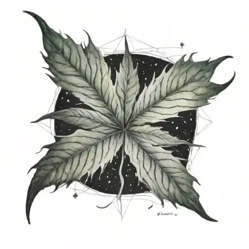 Weed leaf contour in nebula star tattoo design idea
