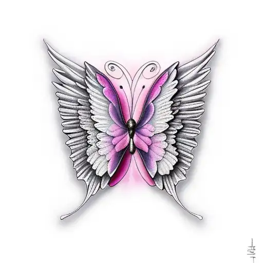 pink and purple rose butterly angel wings tattoo design idea