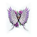 pink and purple rose butterly angel wings tattoo design idea