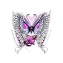 pink and purple rose butterly angel wings tattoo design idea