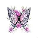 pink and purple rose butterly angel wings tattoo design idea