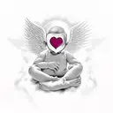 faceless baby in heaven with angel wings and a pink rose tattoo design idea