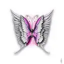 pink and purple rose butterly angel wings tattoo design idea