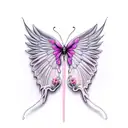 pink and purple rose butterly angel wings tattoo design idea