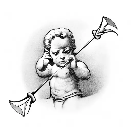 Cupid shooting arrows behind a bar counter tattoo design idea