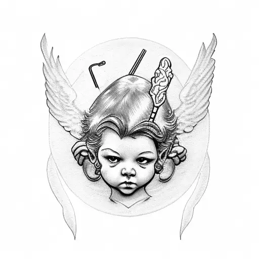 Cupid tattooing hearts on cocktail glasses tattoo design idea