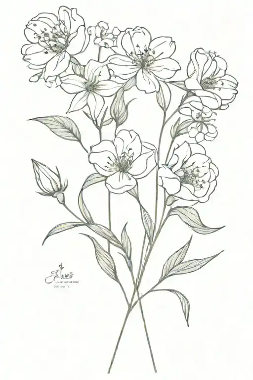 fine line January June July November birth flower bouquet tattoo design idea