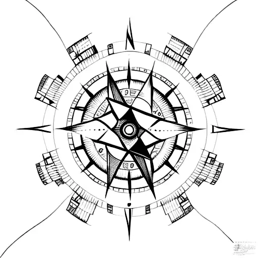 A minimalist tattoo of a compass with circuit board patterns symbolizing the intersection of technology and travel tattoo design idea