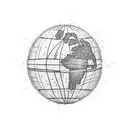 A minimalist tattoo of a pixelated globe with a trail of footsteps leading to famous landmarks like machupichu tattoo design idea