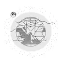 A minimalist tattoo of a pixelated globe with a trail of footsteps leading to famous landmarks like machupichu tattoo design idea