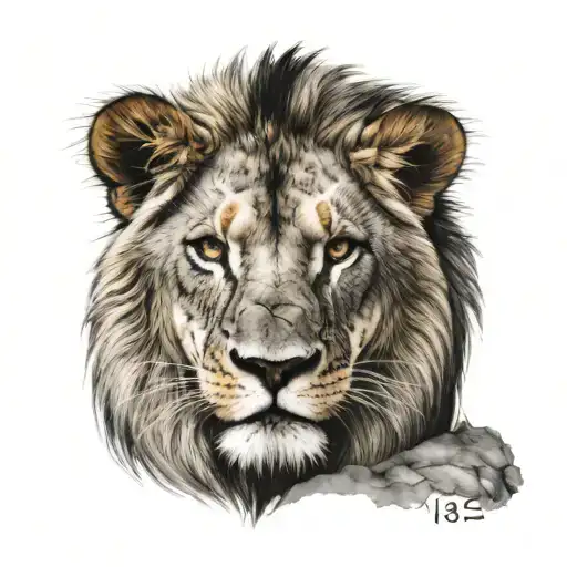 3x4 photo. lion with scar on his face. with an expression of his authoritative face. Underneath its paw is an animal sku tattoo design idea