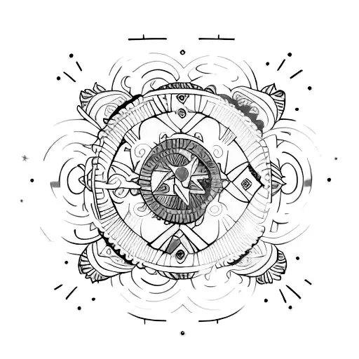 A vibrant and joyful minimalist tattoo showcasing the symbols of your religion, Umbanda, with the presence of Iansã and Oxala, reflecting your extroverted and cheerful personality. tattoo design idea