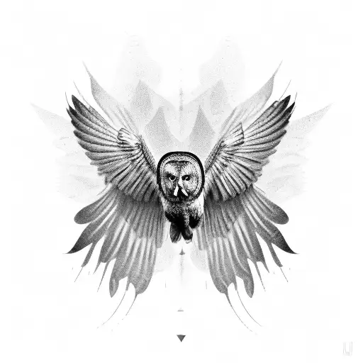 A black-grey owl in flight, with graph lines and charts forming its wings, symbolizing the analytical and data-driven nature of project management tattoo design idea