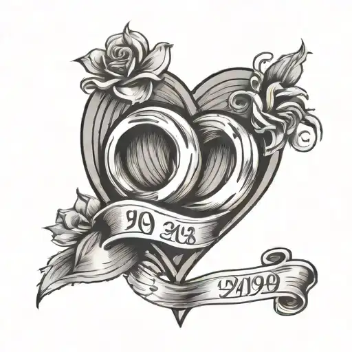 2 Wedding rings inside heart with date 10/23/19 tattoo design idea
