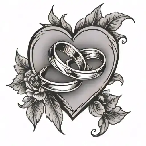 Wedding rings inside heart with date 10/23/19 tattoo design idea