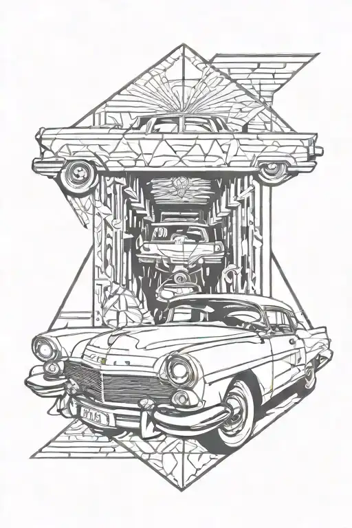 timeless classic car driving tattoo design idea