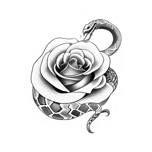 snake with roses tattoo design idea
