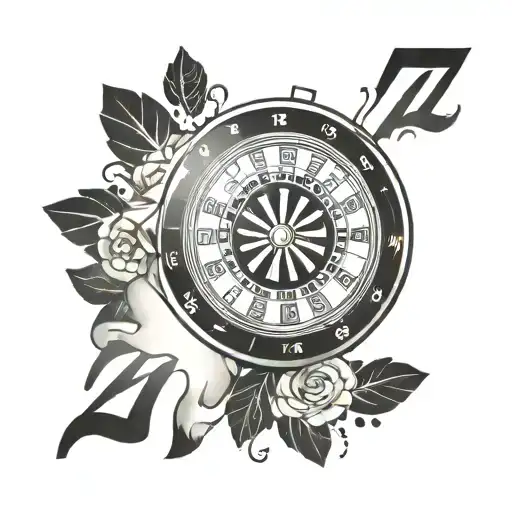 A tattoo design featuring a roulette wheel with the number 777 prominently displayed, symbolizing luck and chance tattoo design idea