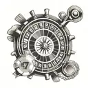 A tattoo design featuring a roulette wheel with the number 777 prominently displayed, symbolizing luck and chance tattoo design idea