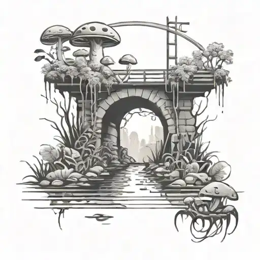 Fungus crossing a bridge tattoo design idea