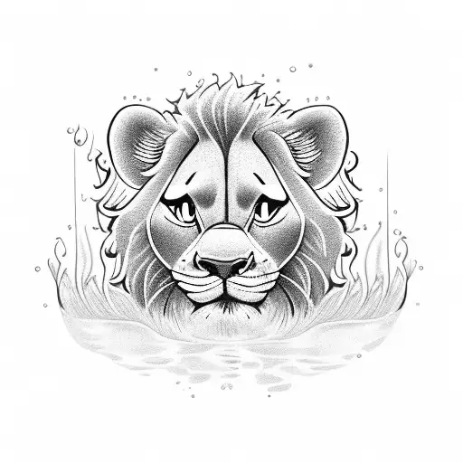 simba looking in water tattoo design idea