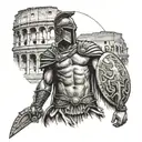 Gladiator standing in front of colloseum tattoo tattoo design idea