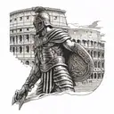 Gladiator standing in front of colloseum tattoo tattoo design idea
