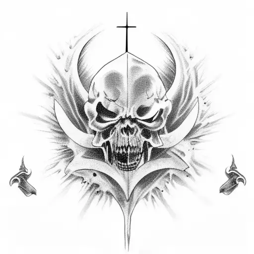 christian theme. full sleeve mural depicting sin, fall, judgement, redemption tattoo design idea
