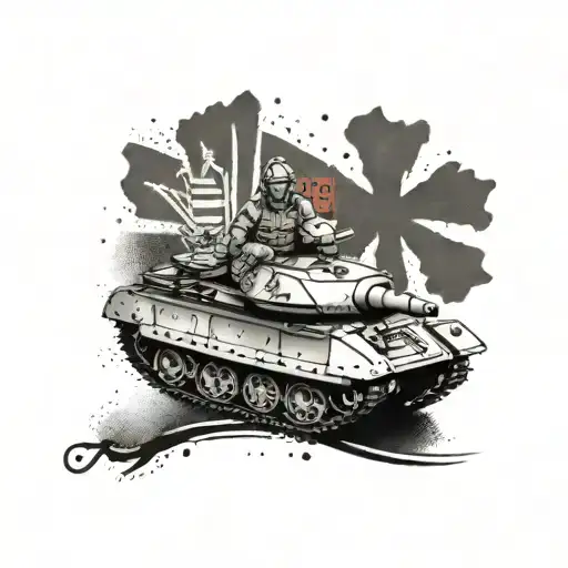 A stylized design featuring the England rugby team emblem intertwined with a tank symbolizing your British Army tank regiment tattoo design idea